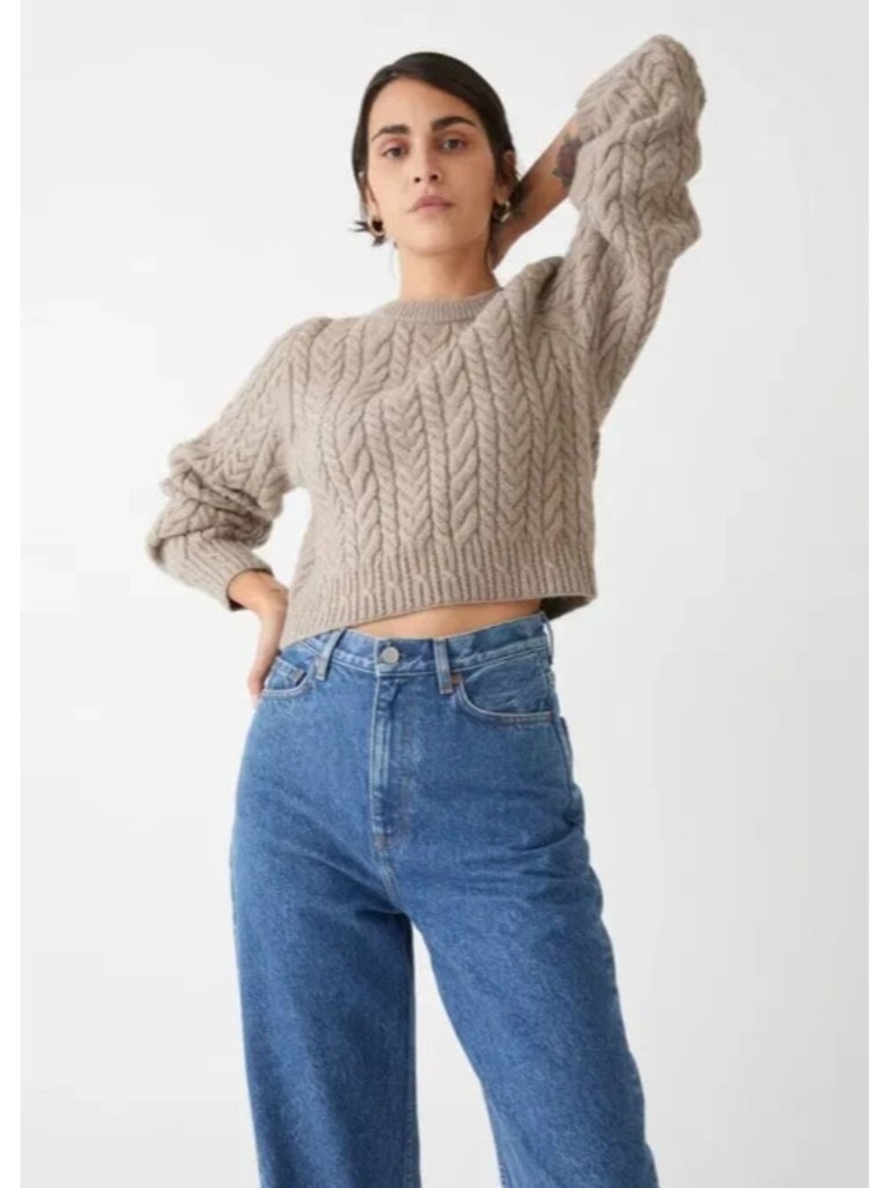 Los Angeles Atelier & Other Stories Boxy Cable Knit Sweater Sz M Alpaca Wool